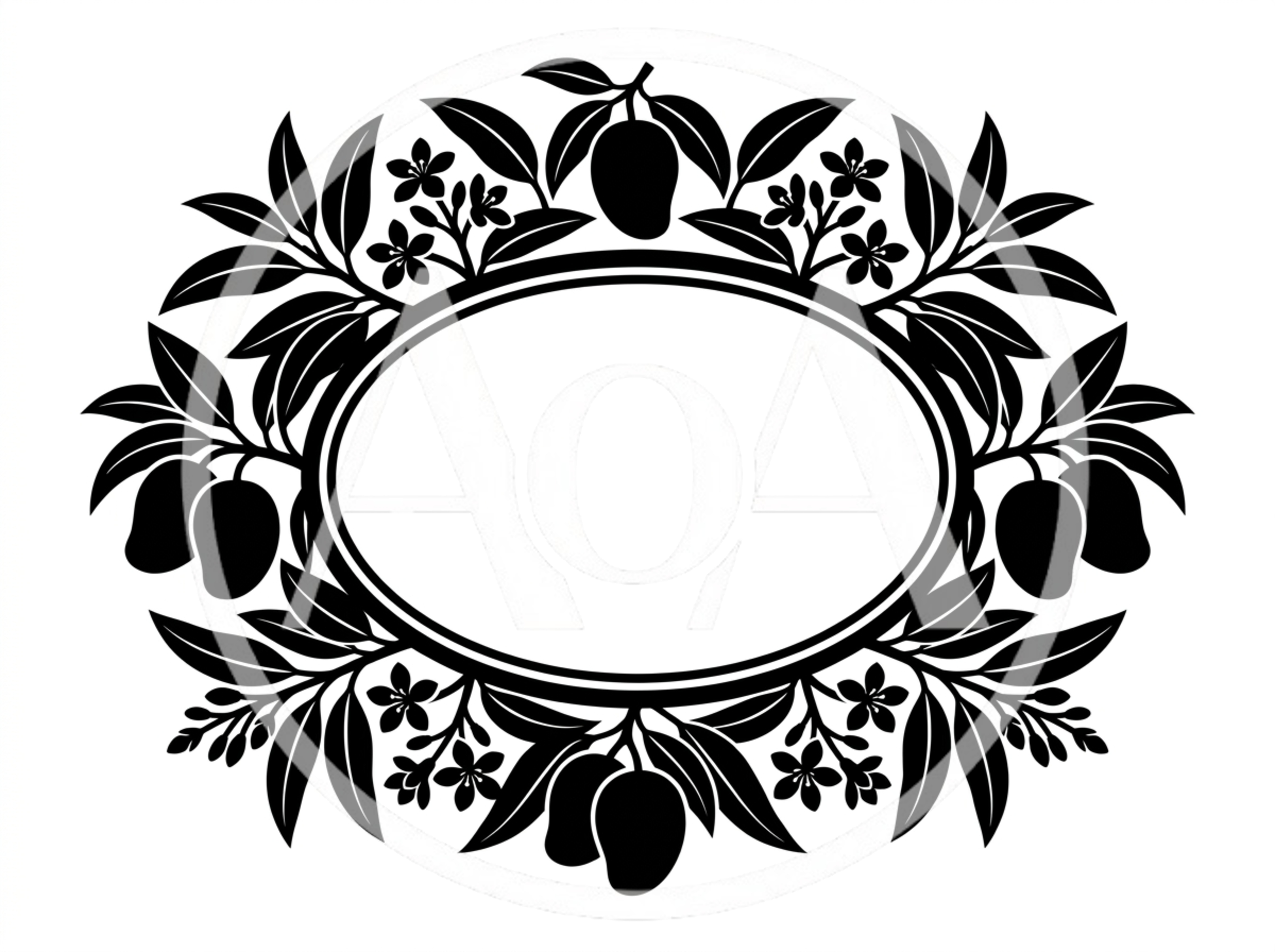 Black And White Mango Fruit Floral Frame Illustration