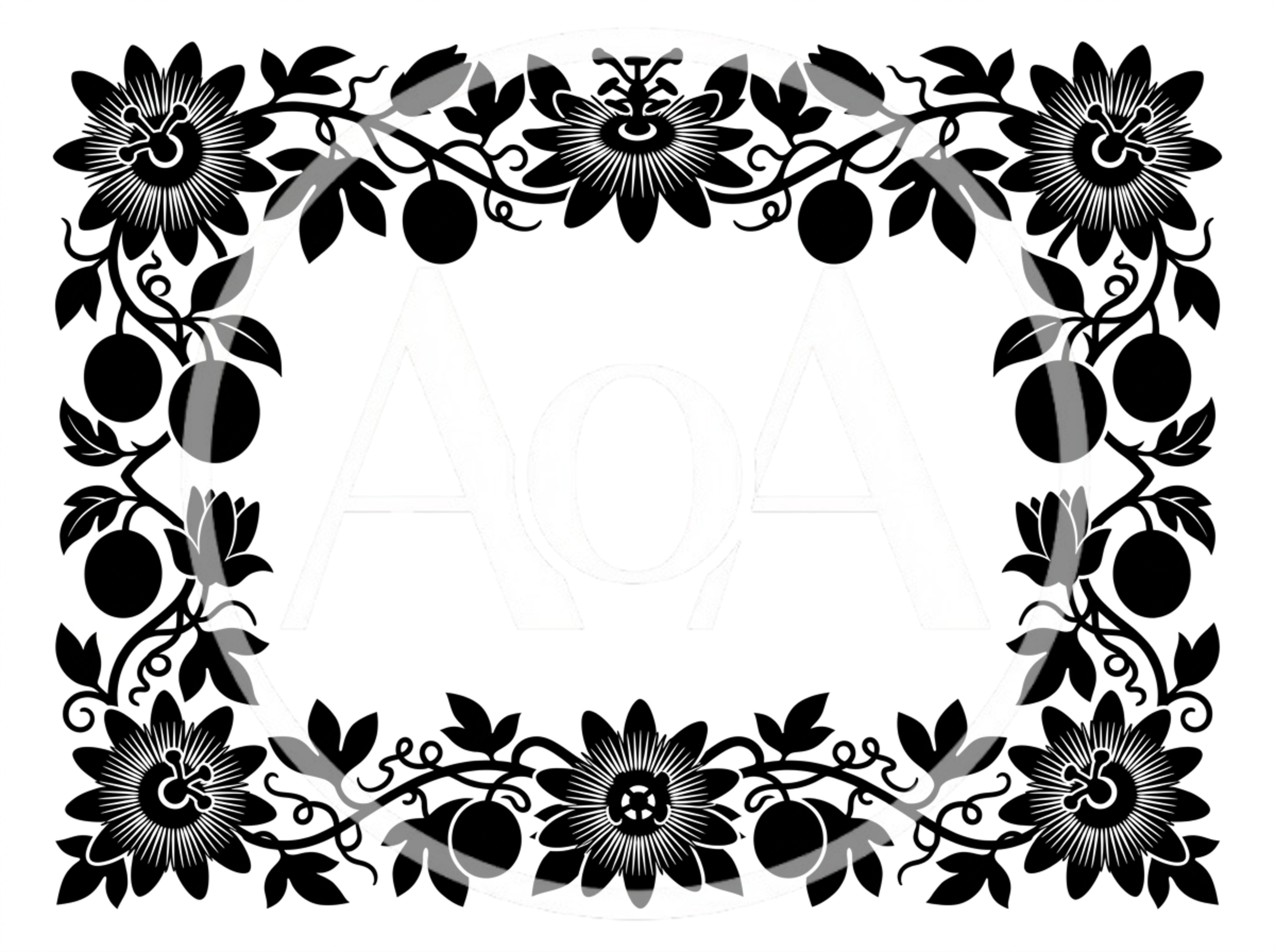 Black And White Passion Flower Floral Border Frame