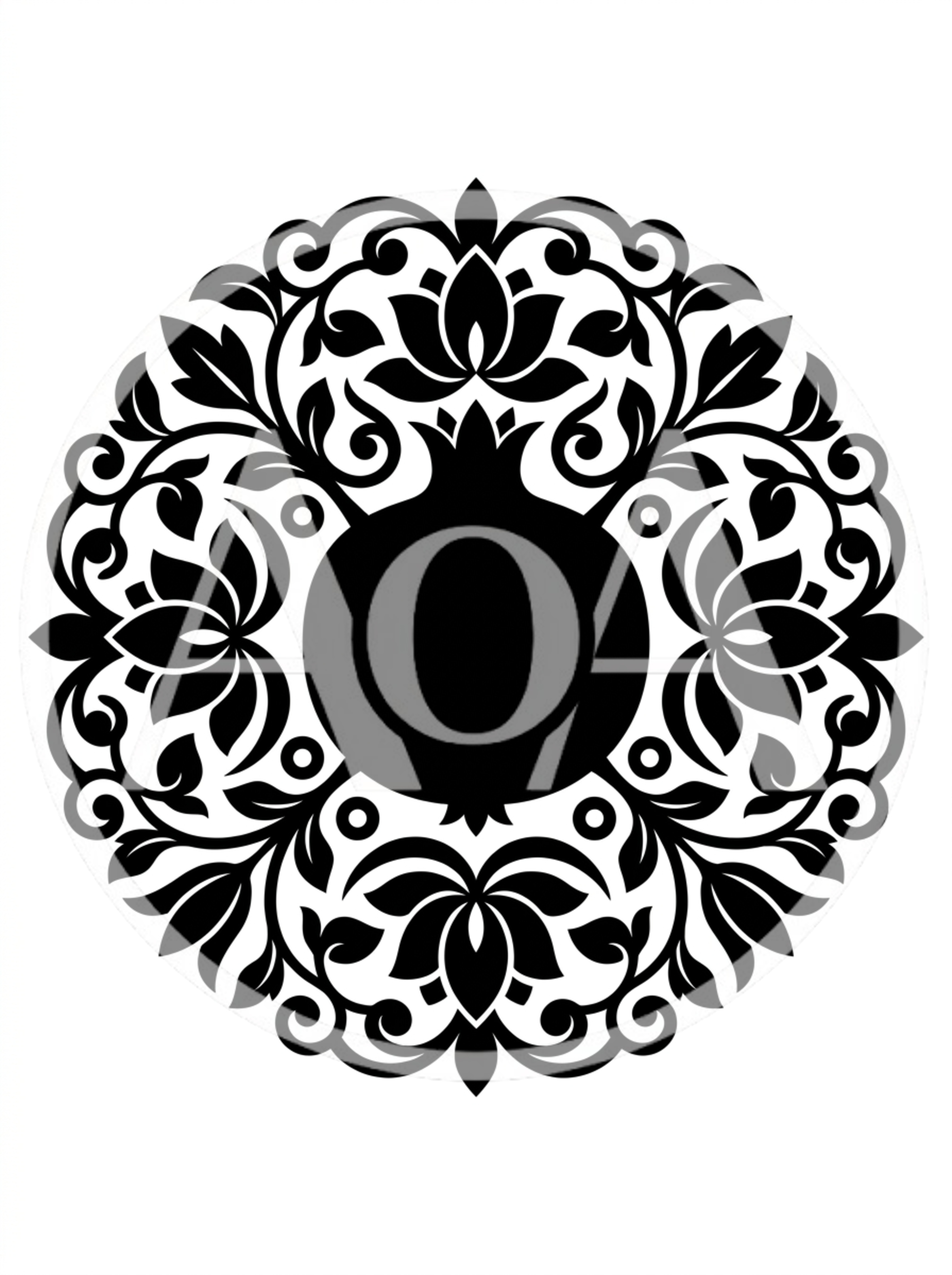 Black And White Pomegranate Floral Mandala Ornament