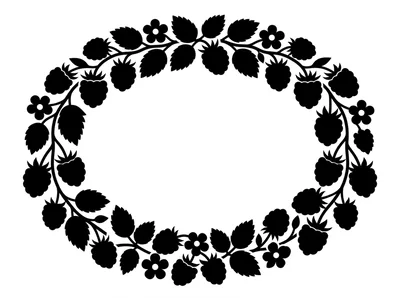 Black Silhouette Raspberry Wreath Floral Frame