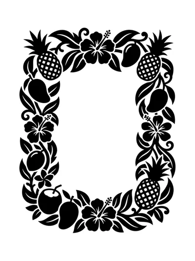 Tropical Fruit and Hibiscus Flower Decorative Frame