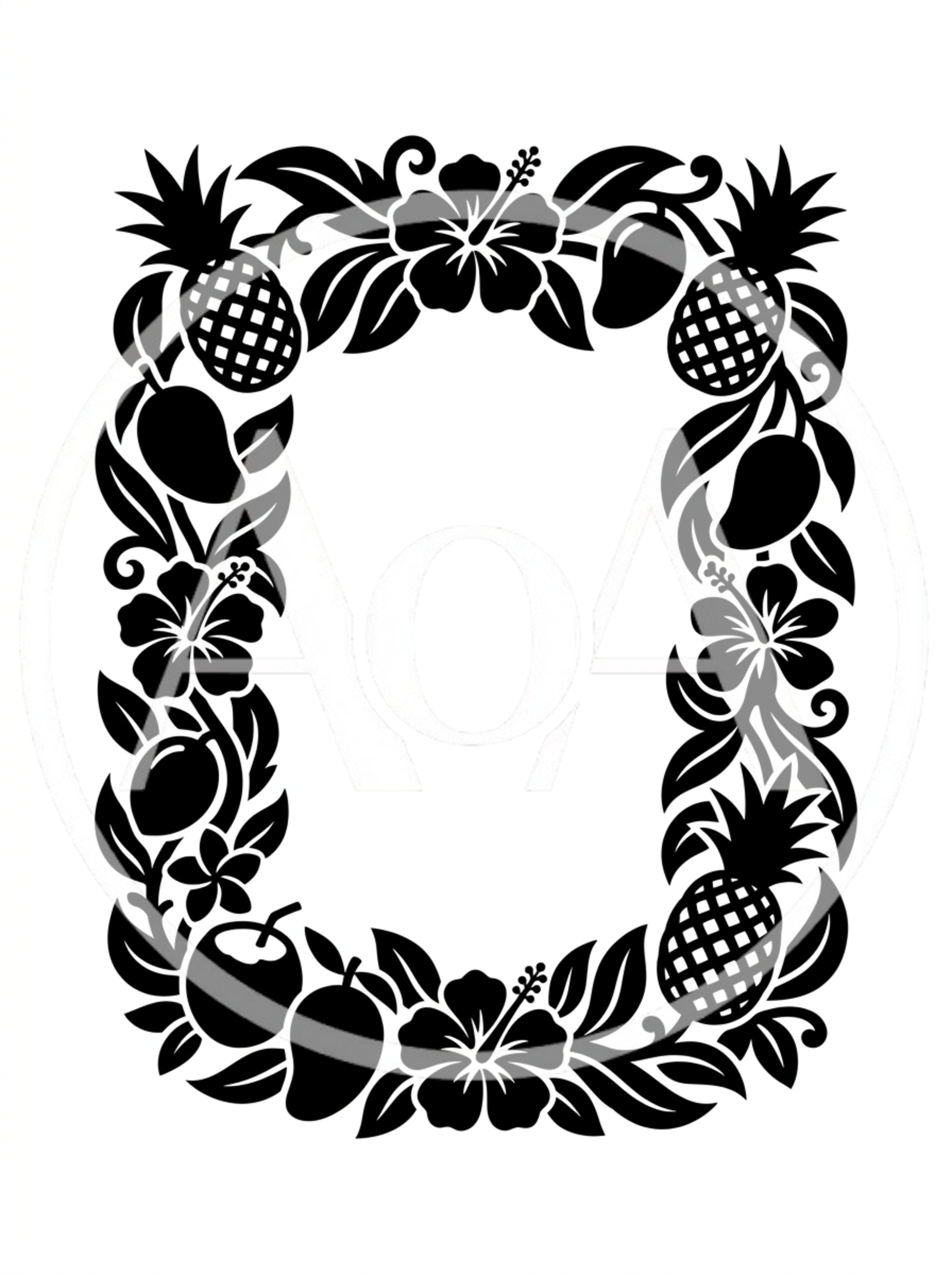 Tropical Fruit and Hibiscus Flower Decorative Frame