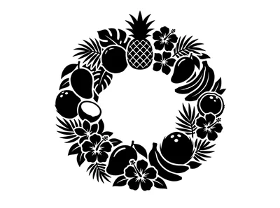 Tropical Fruit and Flower Wreath Illustration