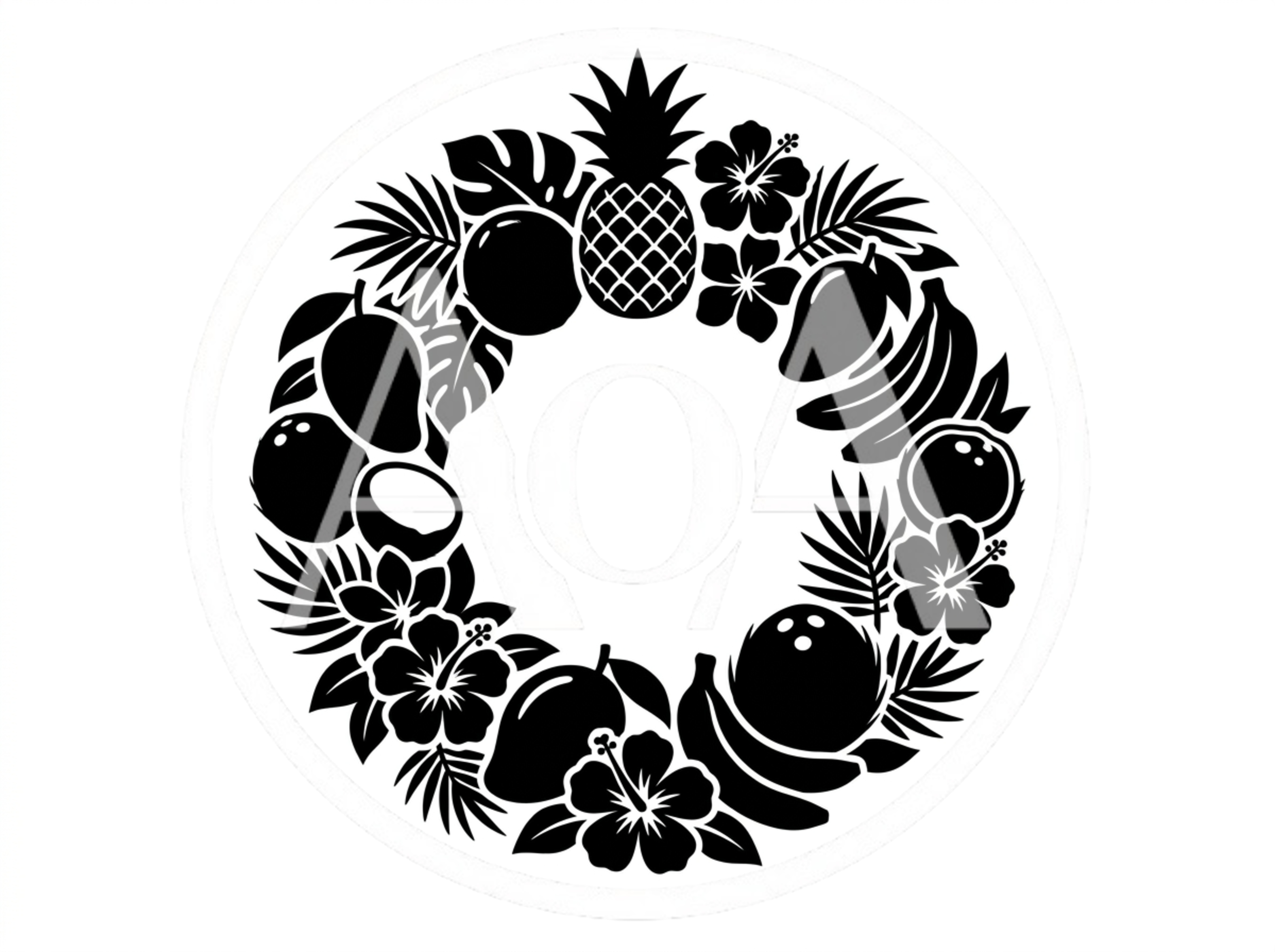 Tropical Fruit and Flower Wreath Illustration