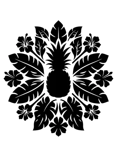 Tropical Pineapple Floral Pattern Silhouette