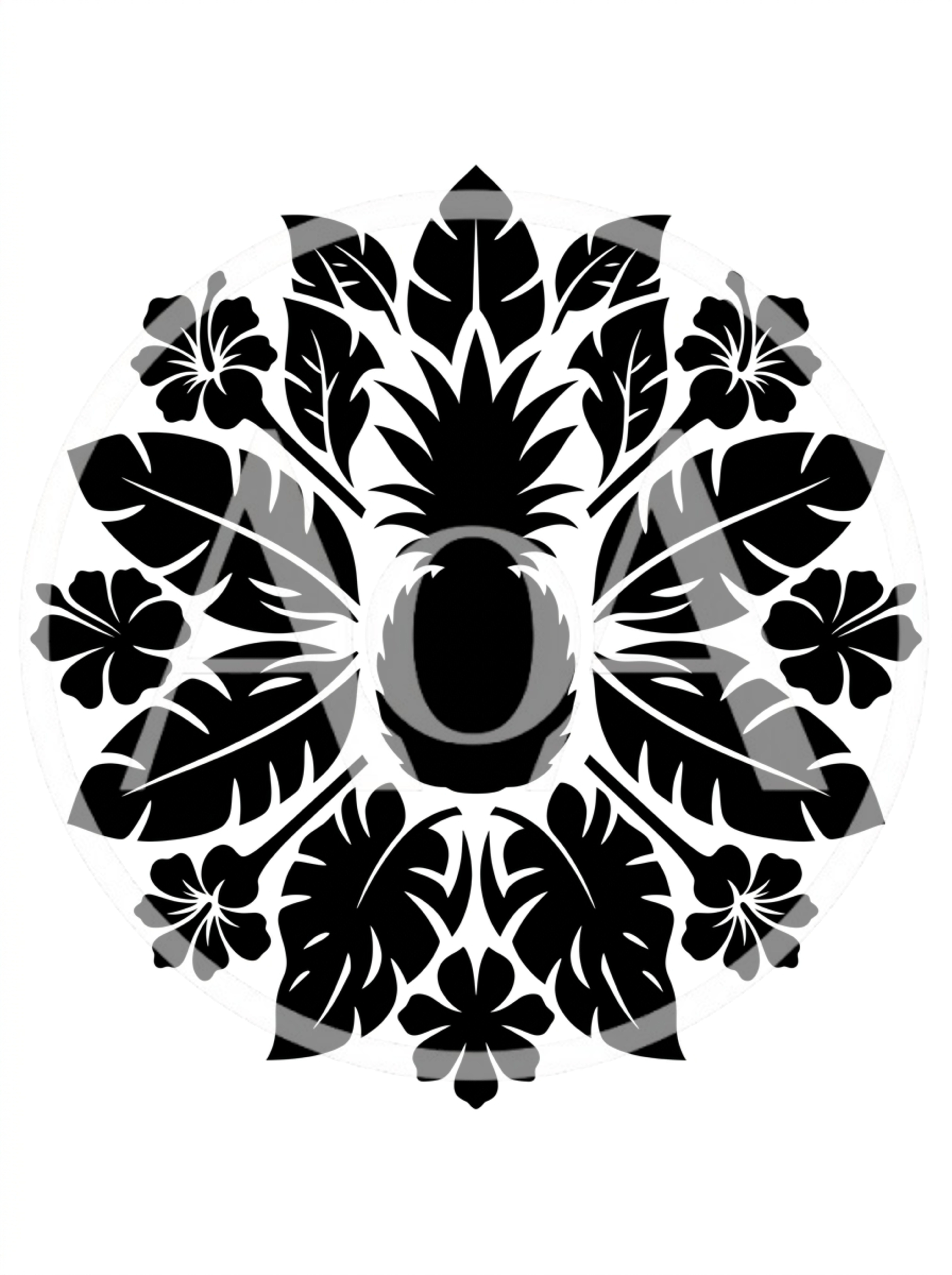 Tropical Pineapple Floral Pattern Silhouette