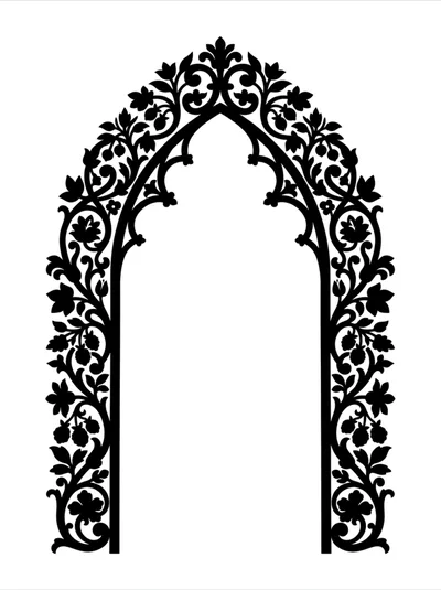 Ornate Gothic Arch Floral Silhouette Design