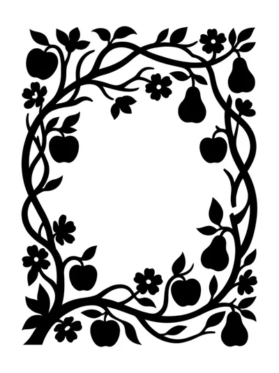 Black Silhouette Fruit Vine Border Frame