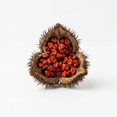 Open Annatto Seed Pod With Red Seeds