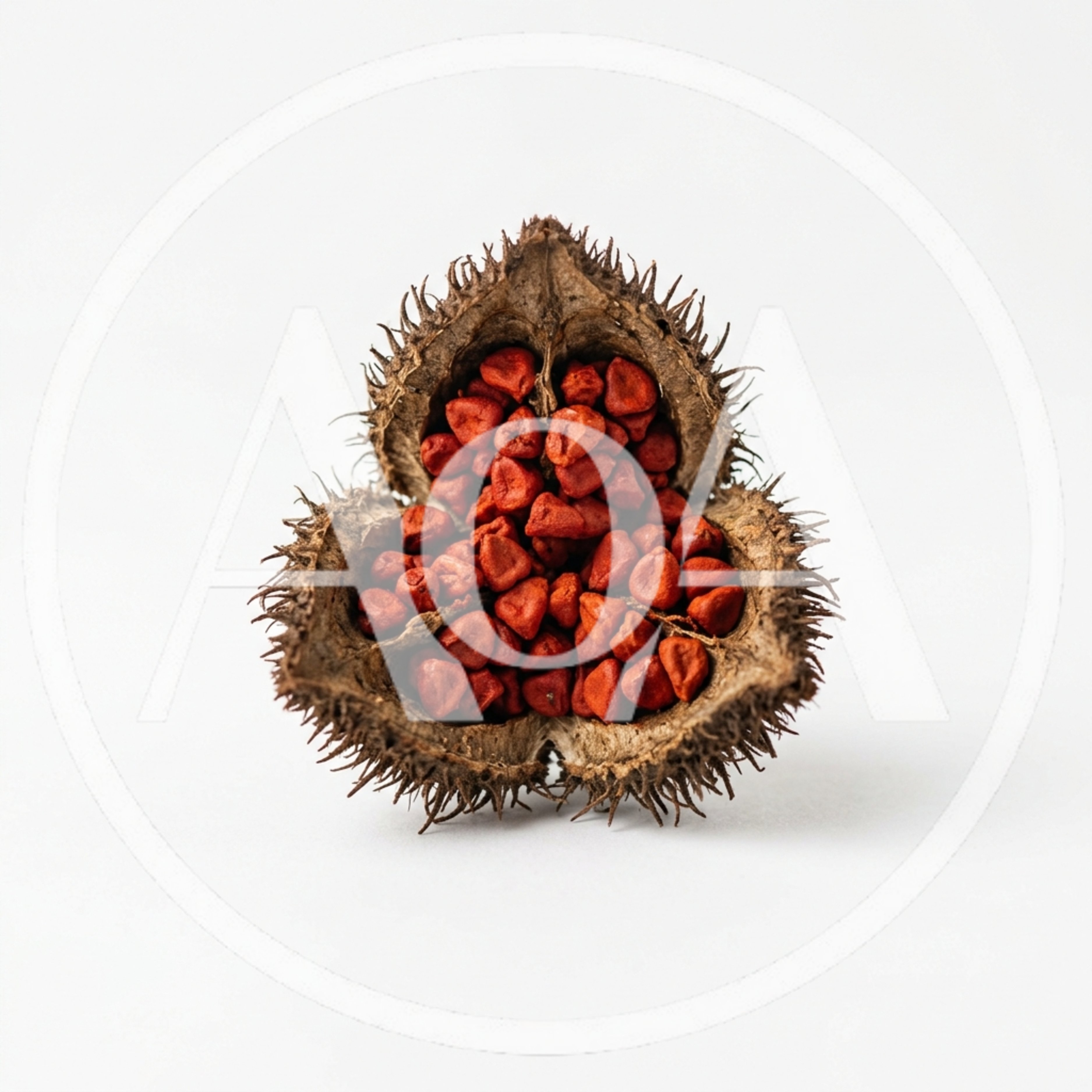 Open Annatto Seed Pod With Red Seeds