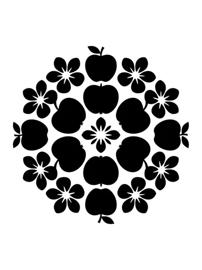 Black And White Apple And Flower Mandala Pattern