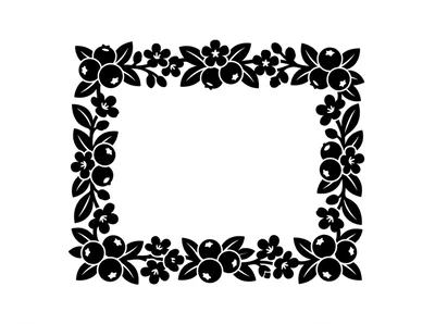 Black and White Floral Berry Frame Illustration