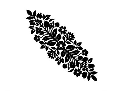 Black Floral Ornament Silhouette On White Background