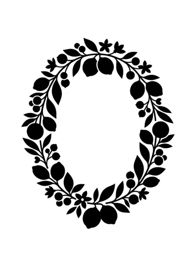 Black Silhouette Lemon Wreath Botanical Frame