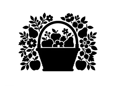 Black Silhouette Illustration Of A Fruit Basket