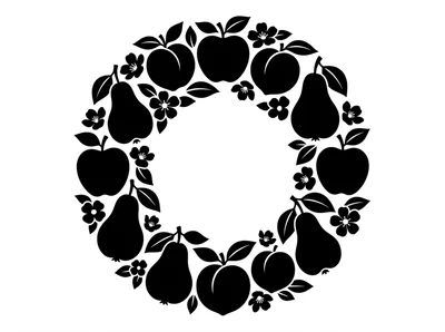 Black and White Fruit Wreath Illustration