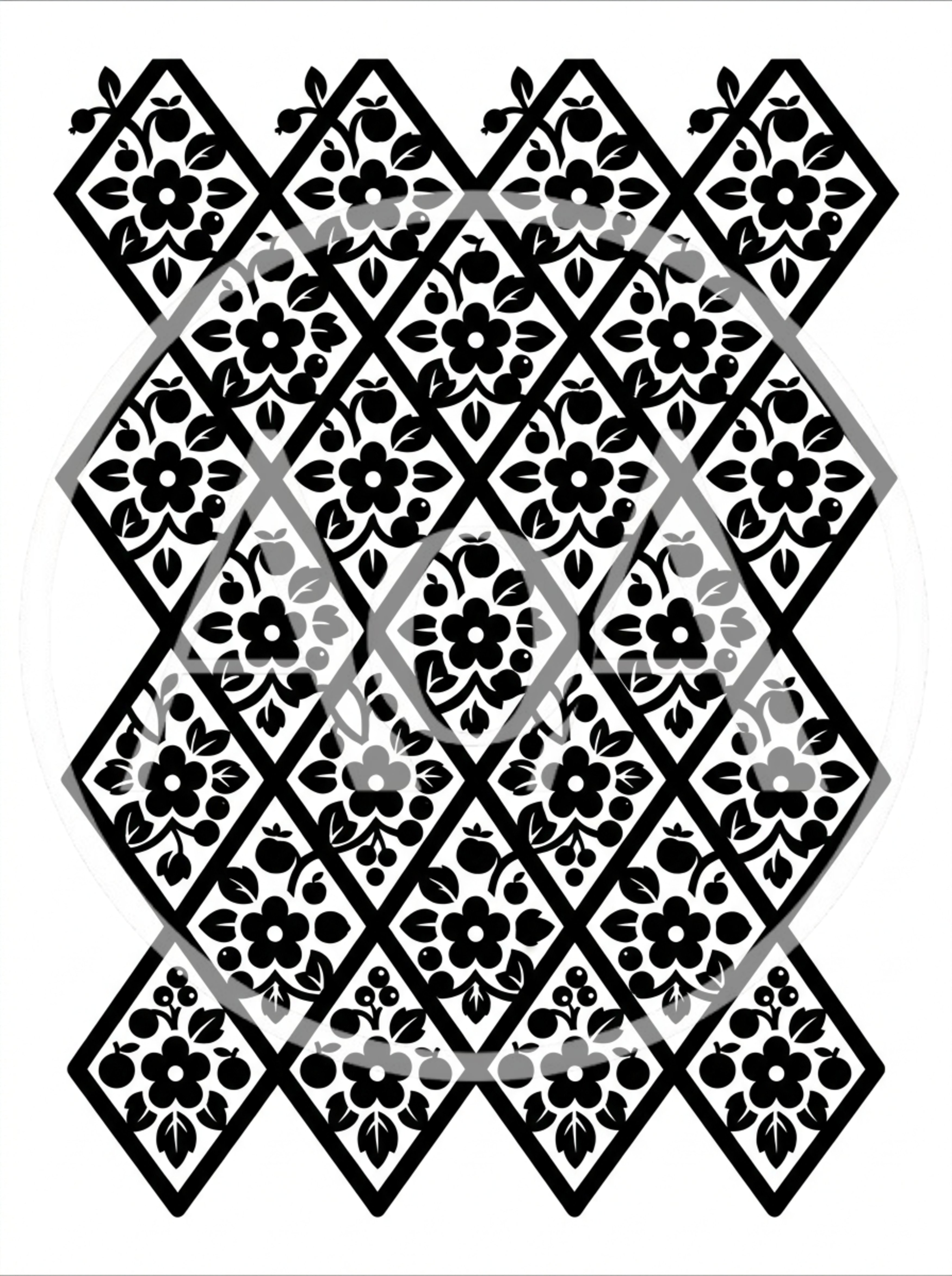 Black And White Floral Diamond Pattern Wallpaper