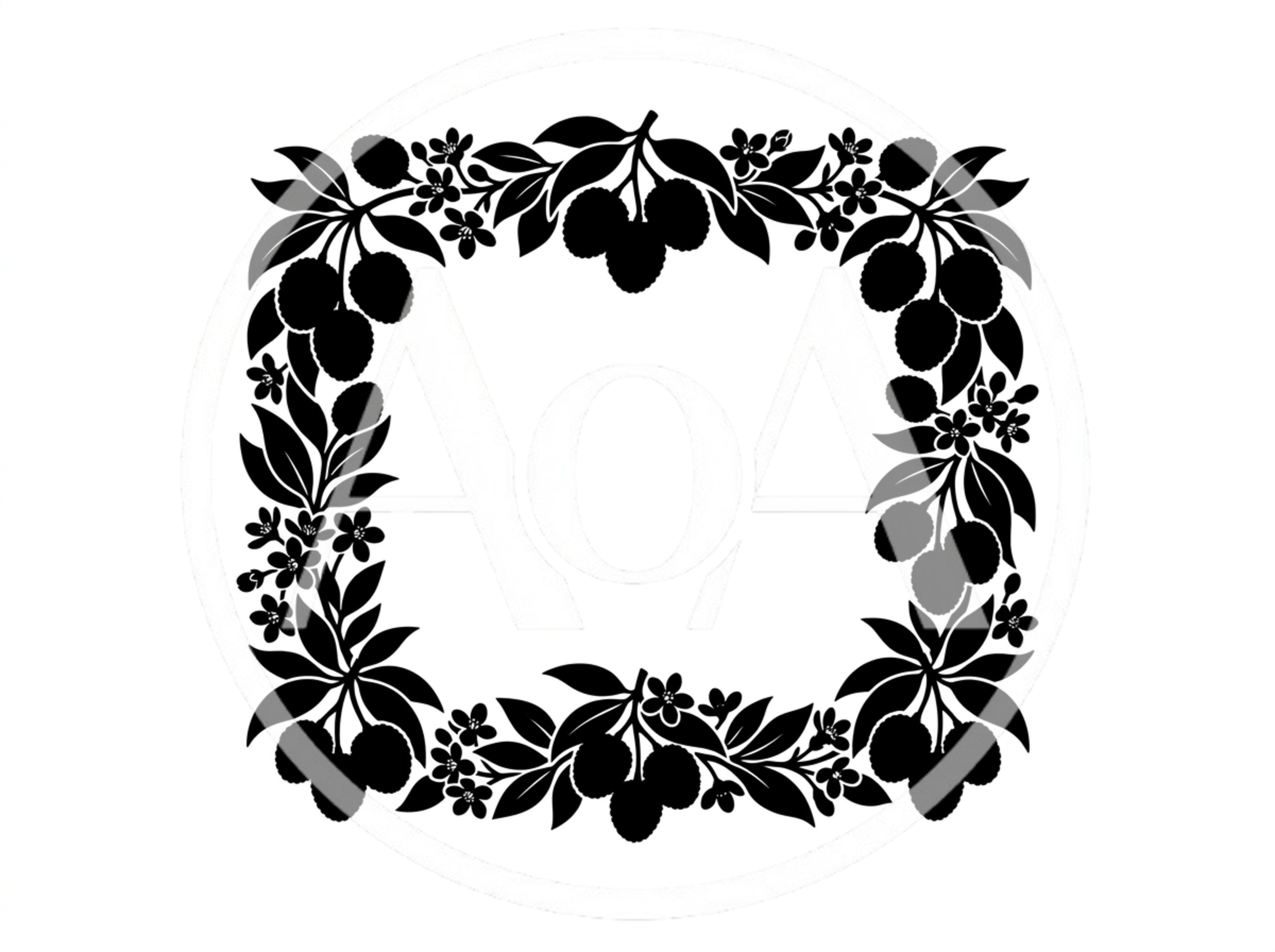 Black Silhouette Lychee Fruit Decorative Square Frame