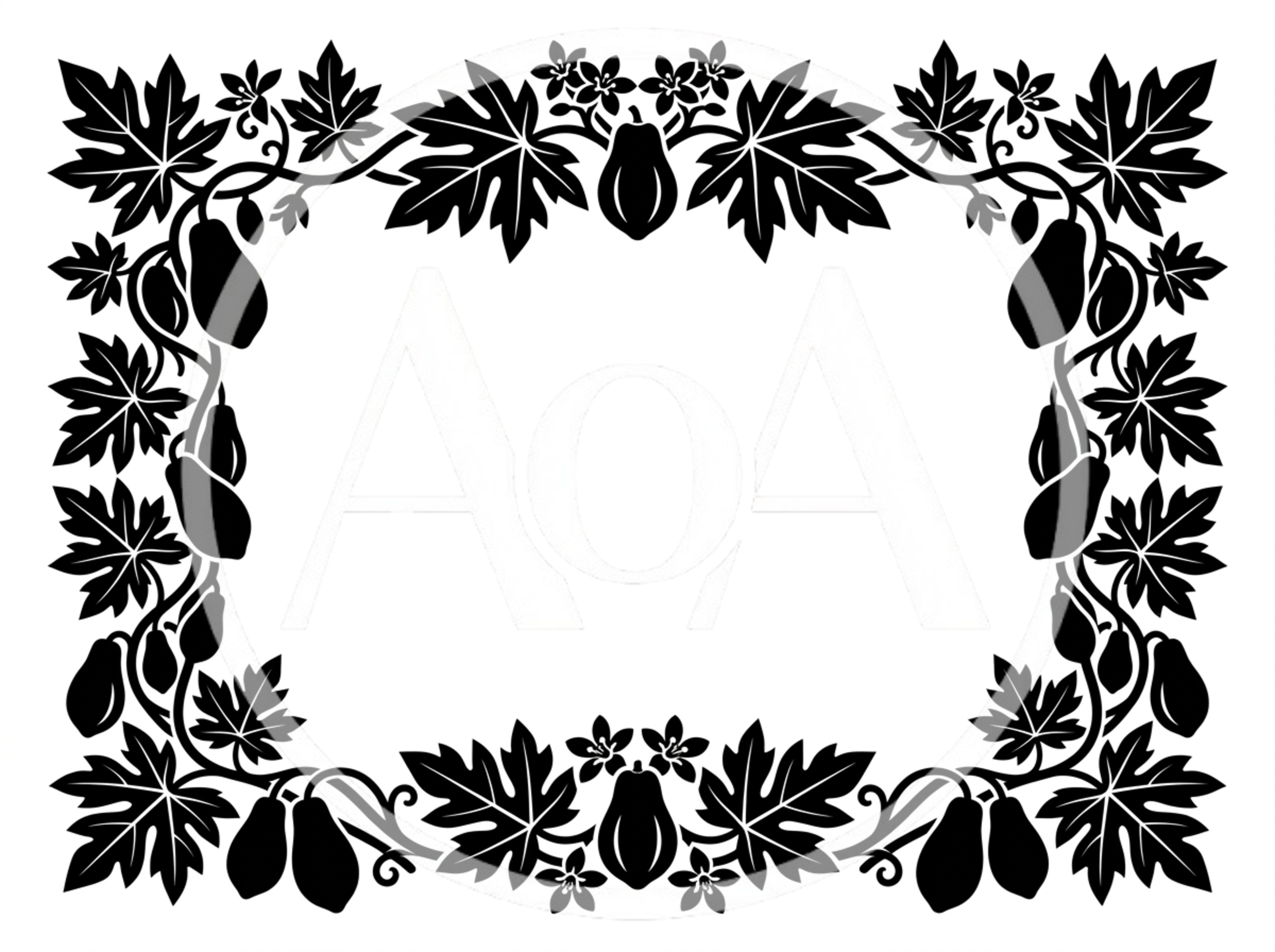 Papaya Fruit and Leaf Decorative Border Frame