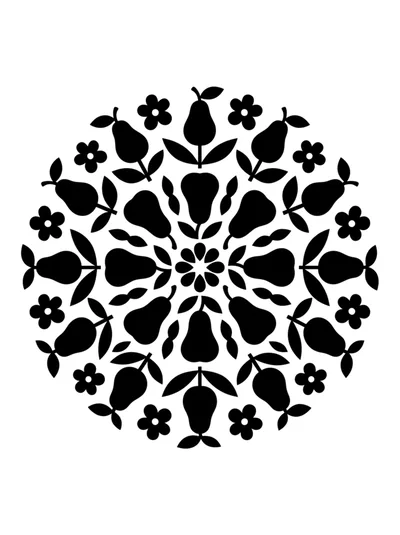 Black And White Pear Fruit Mandala Pattern