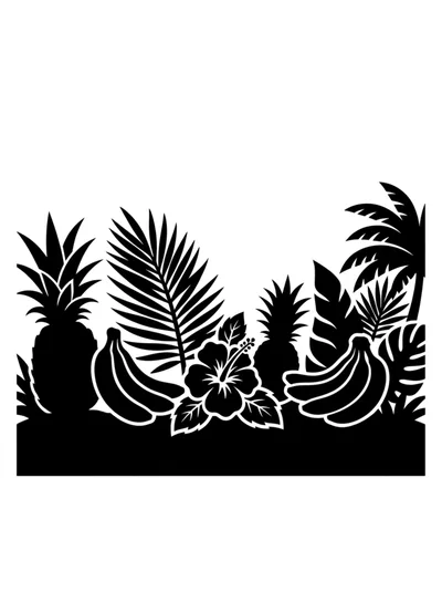 Tropical Fruit And Floral Silhouette Border Design