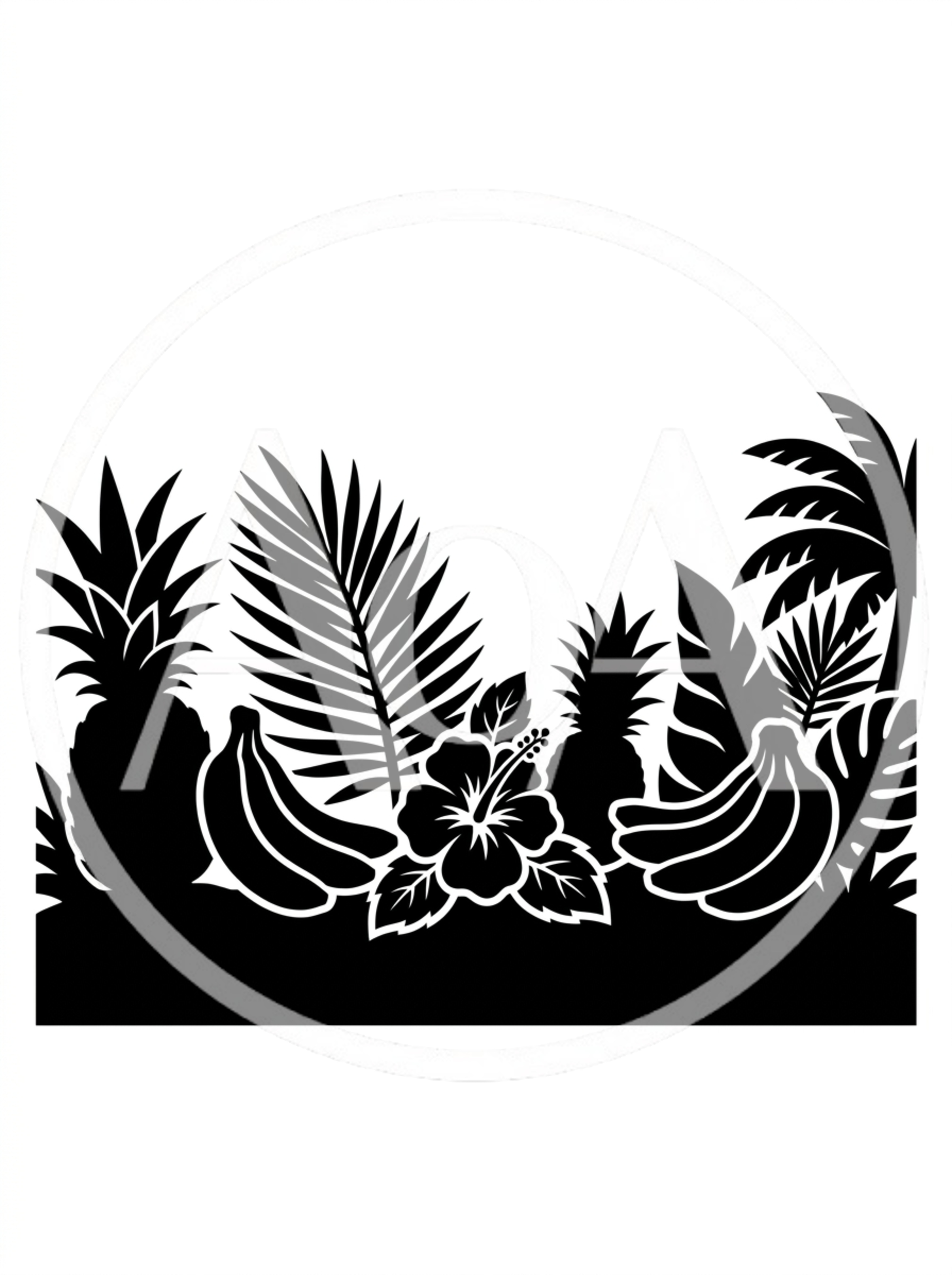 Tropical Fruit And Floral Silhouette Border Design