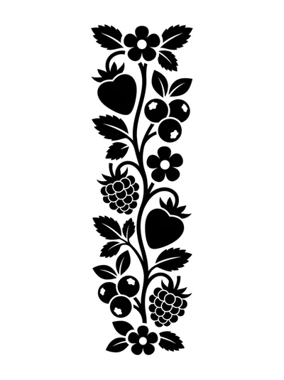 Black And White Floral Berry Botanical Border Design