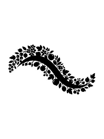 Black Silhouette Floral Swirl With Berries And Leaves