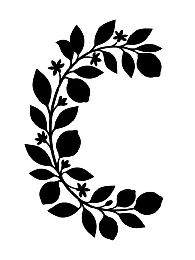Black Silhouette Lemon Branch Wreath Design Element