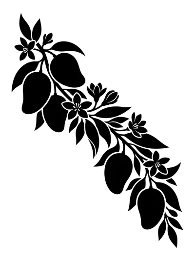 Black Silhouette Illustration Of Mango Branch With Fruit