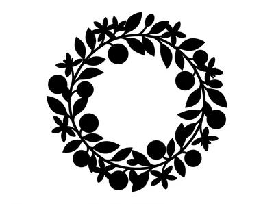 Black Silhouette Wreath With Citrus Fruits And Flowers
