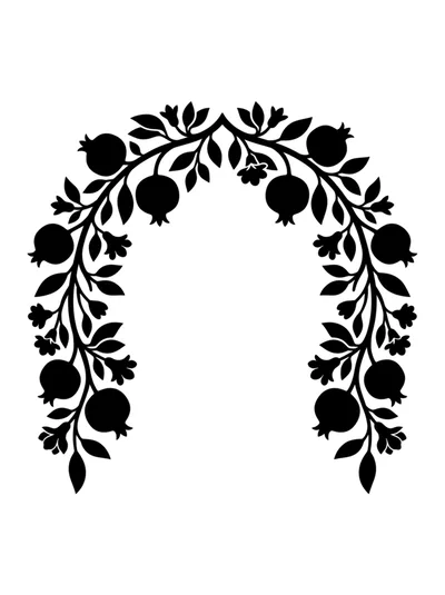 Black Silhouette Pomegranate Branch Arch Illustration