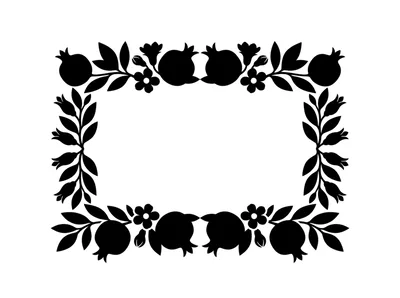 Black Silhouette Pomegranate Floral Decorative Frame