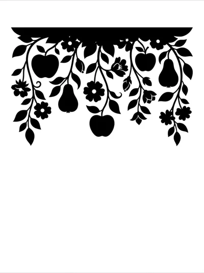 Black Silhouette Floral Border With Fruits