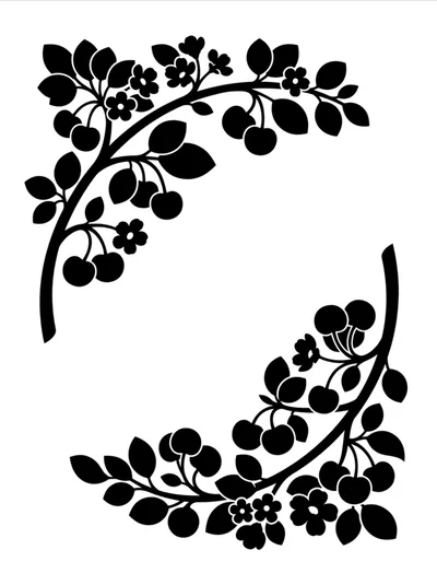 Black Silhouette Cherry Branch Corner Frame Design