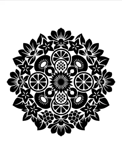 Black And White Fruit Mandala Pattern Illustration
