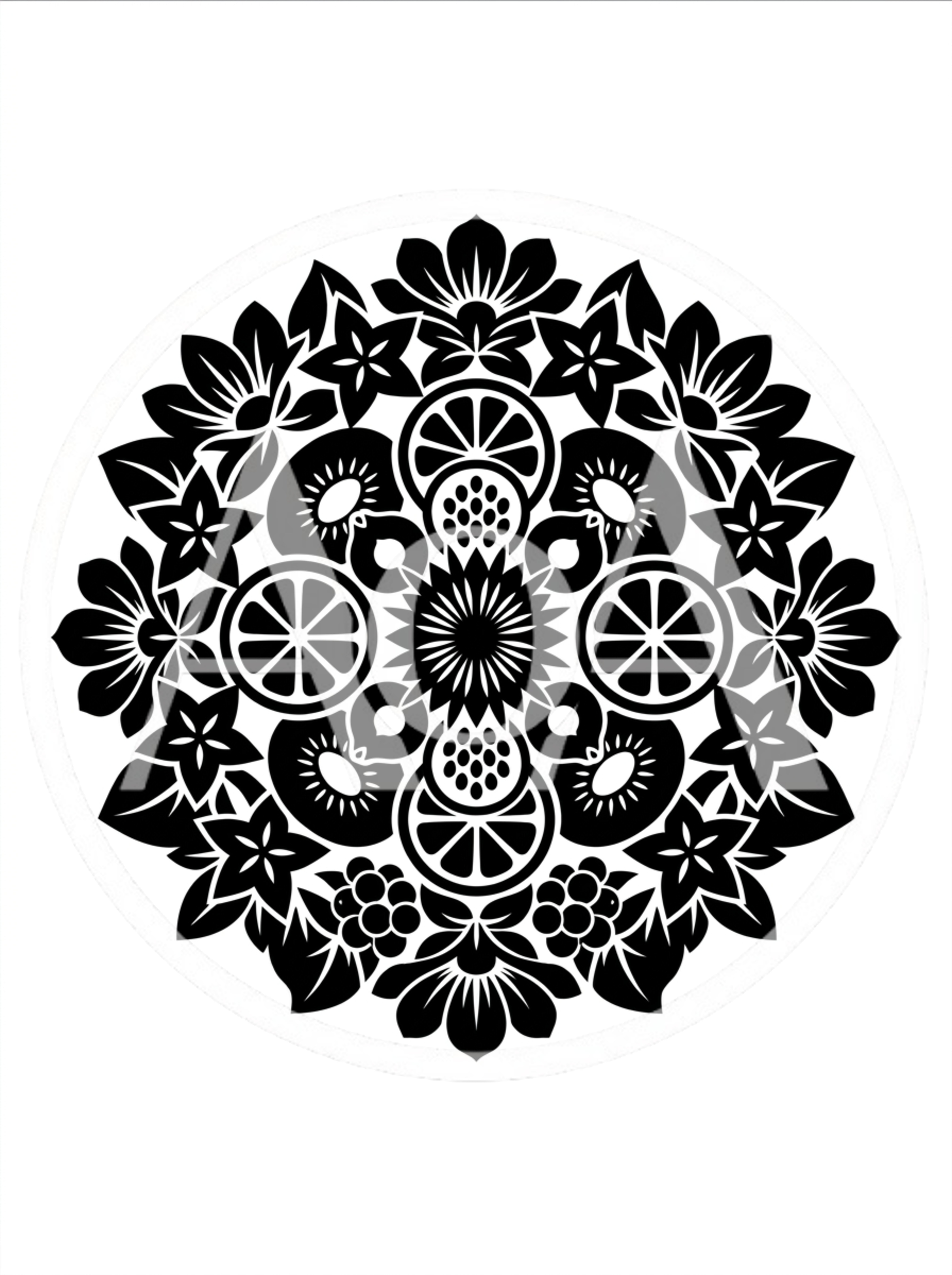 Black And White Fruit Mandala Pattern Illustration