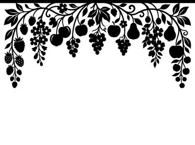 Black Silhouette Fruit And Floral Border Illustration