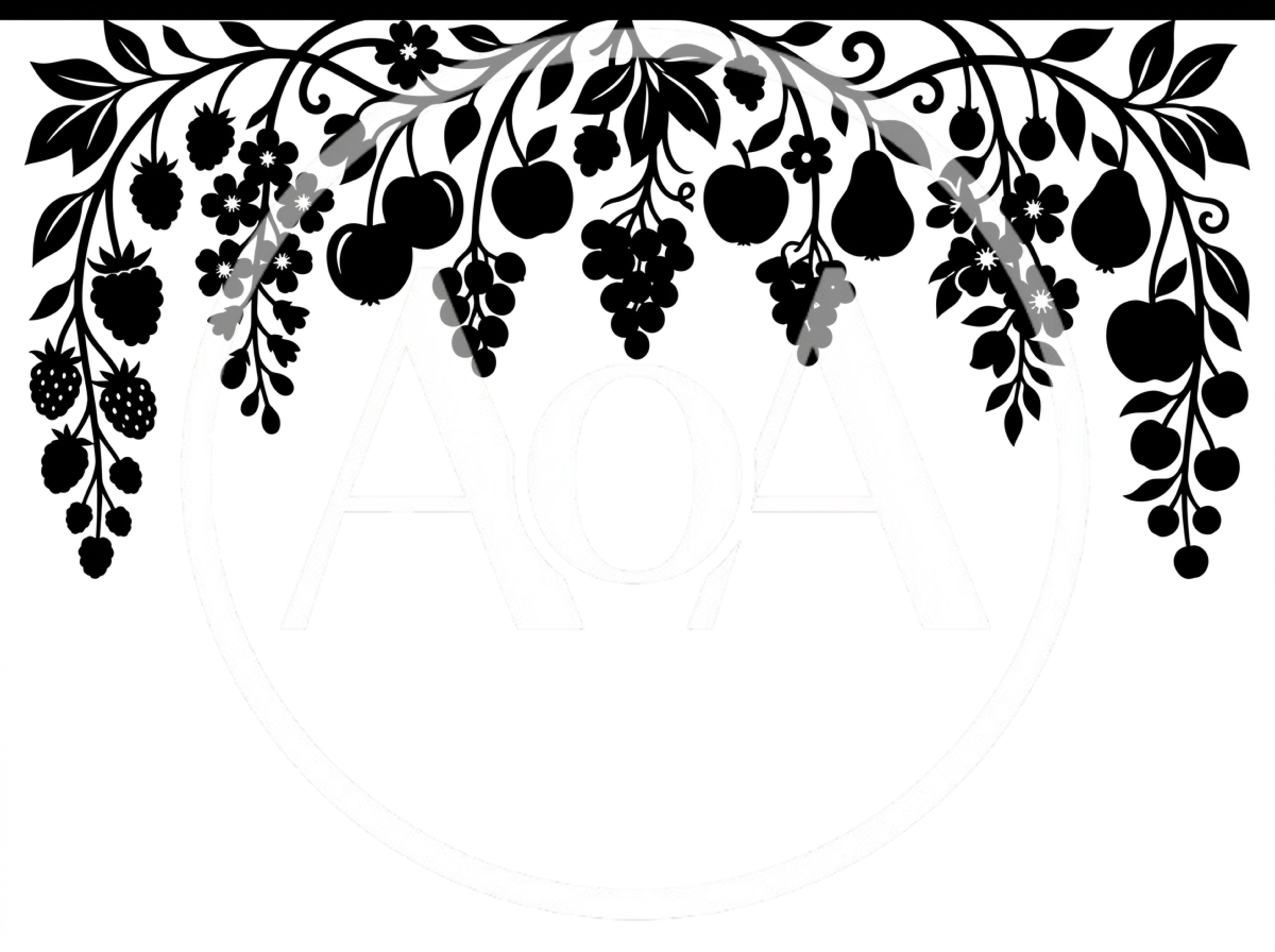 Black Silhouette Fruit And Floral Border Illustration
