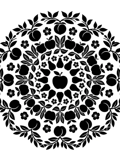 Black And White Fruit Mandala Pattern
