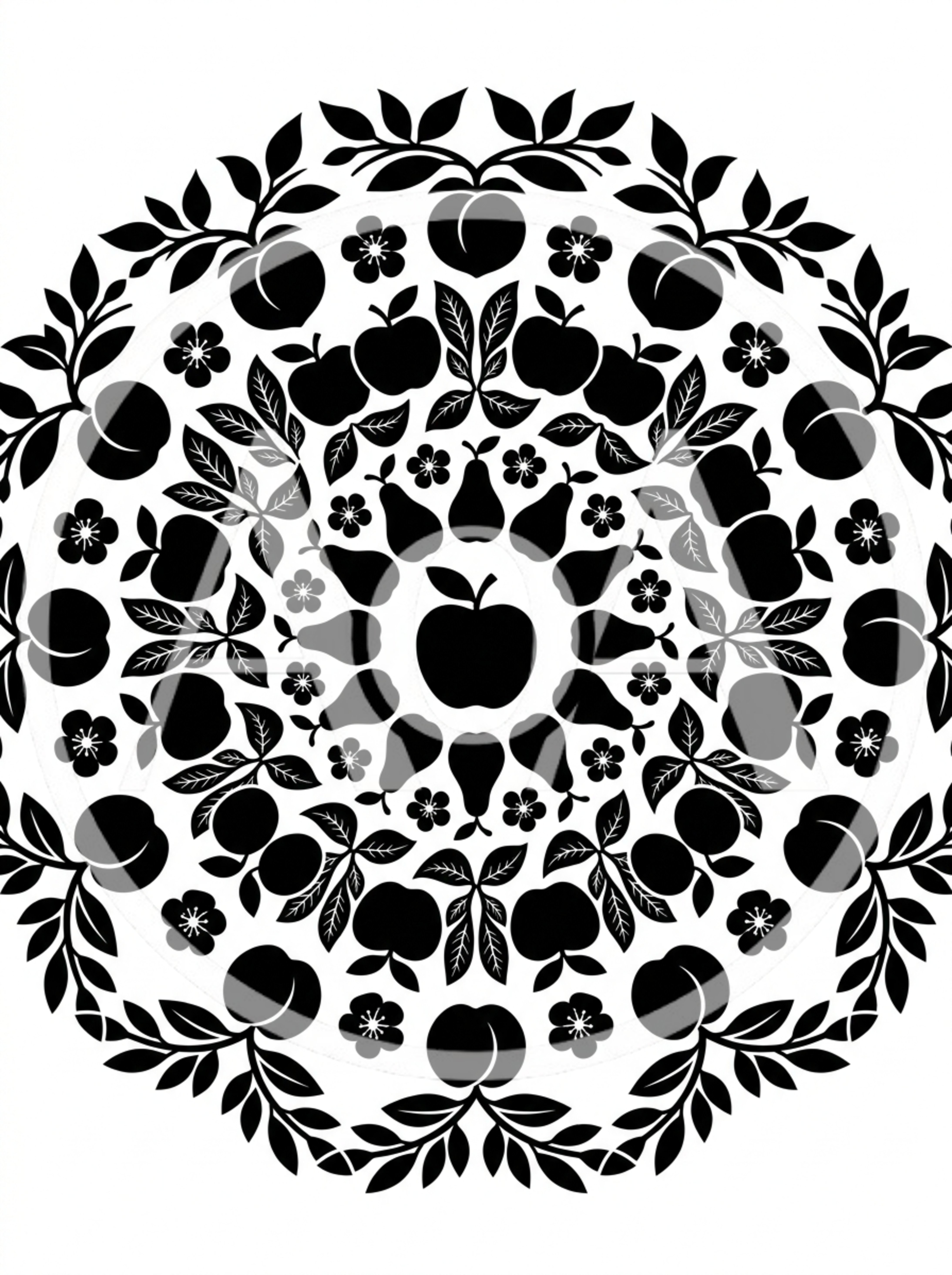 Black And White Fruit Mandala Pattern