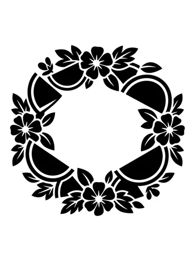 Floral Wreath Frame With Geometric Accents