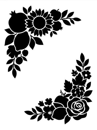 Floral And Fruit Corner Border Silhouette Design