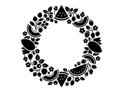 Black And White Fruit Wreath Illustration