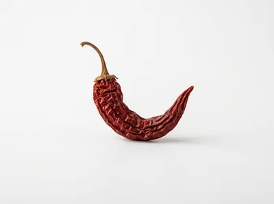 Single Dried Red Chili Pepper on White Background