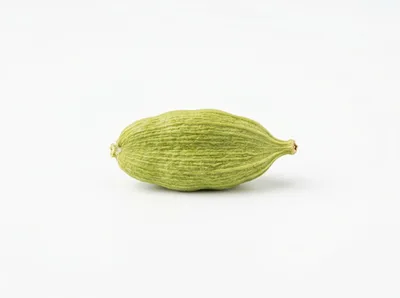 Single Green Cardamom Pod Isolated On White Background