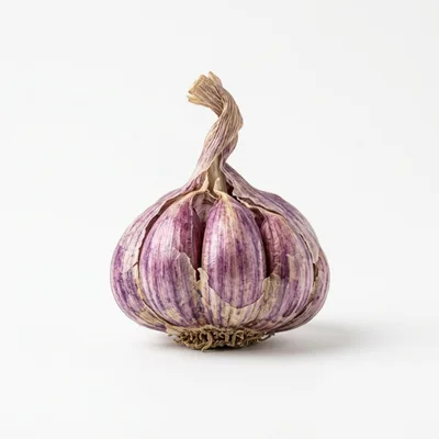 Single Bulb Of Purple Garlic On White Background
