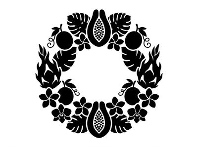 Tropical Fruit And Floral Wreath Silhouette