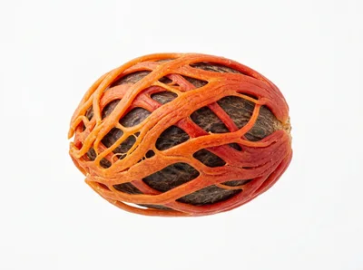 Nutmeg Seed With Red Mace Aril Isolated