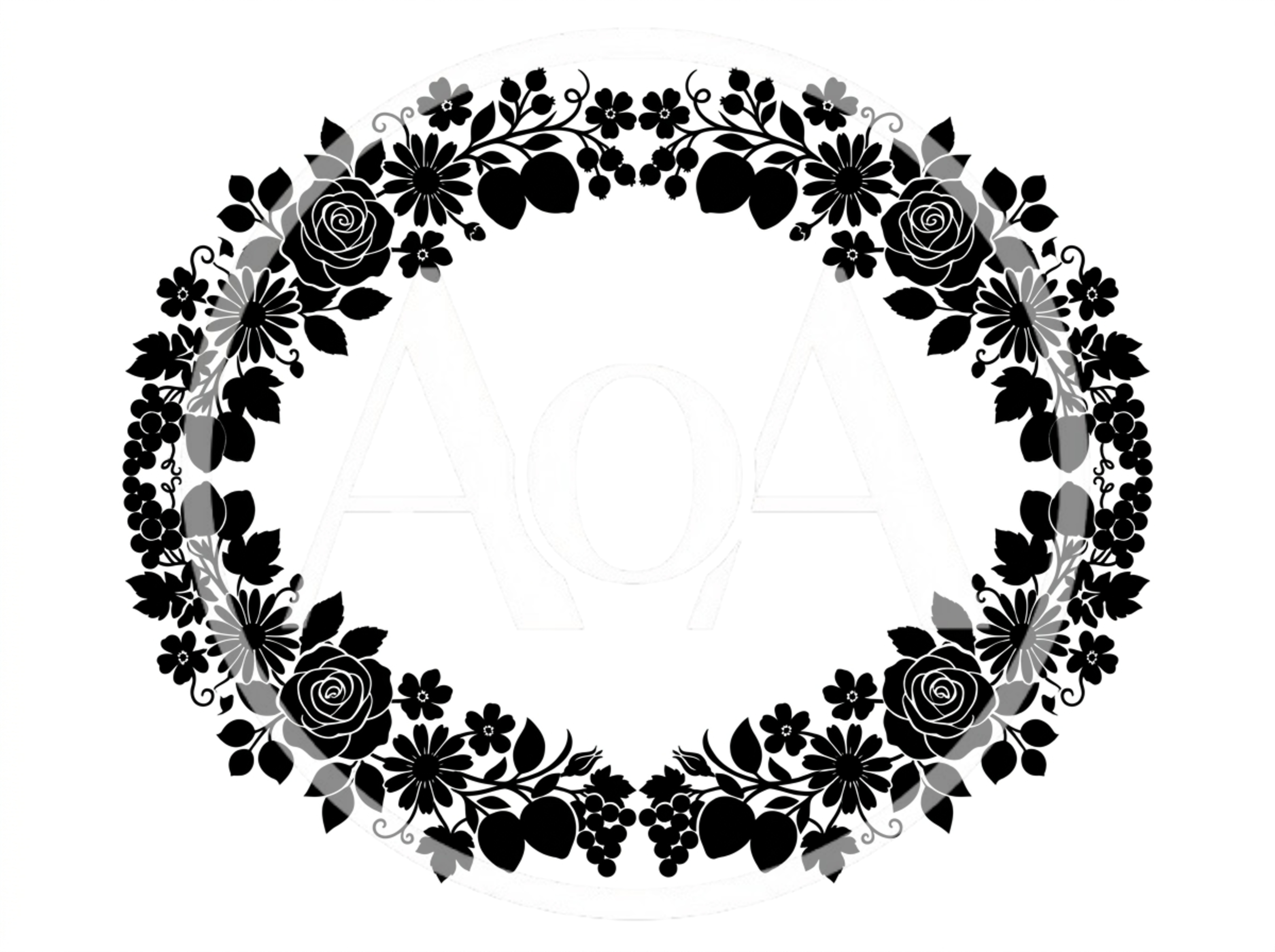 Black Floral Wreath Frame With Roses And Berries